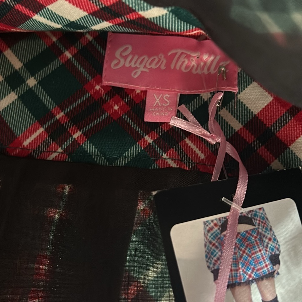 Dolls Kill Plaid ONLY Mini Skirt with Lace Trim - Picture 2 of 6